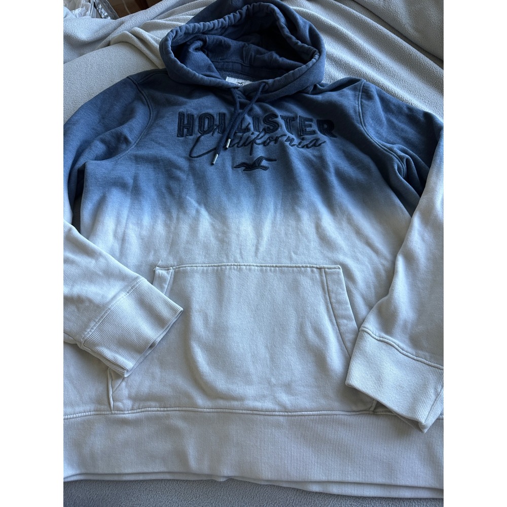Hollister Hoodie Mens L Ombre Dip Dye Embroidered Logo Fleece Pullover